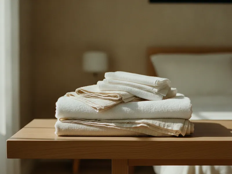 A neat stack of freshly folded towels and linen